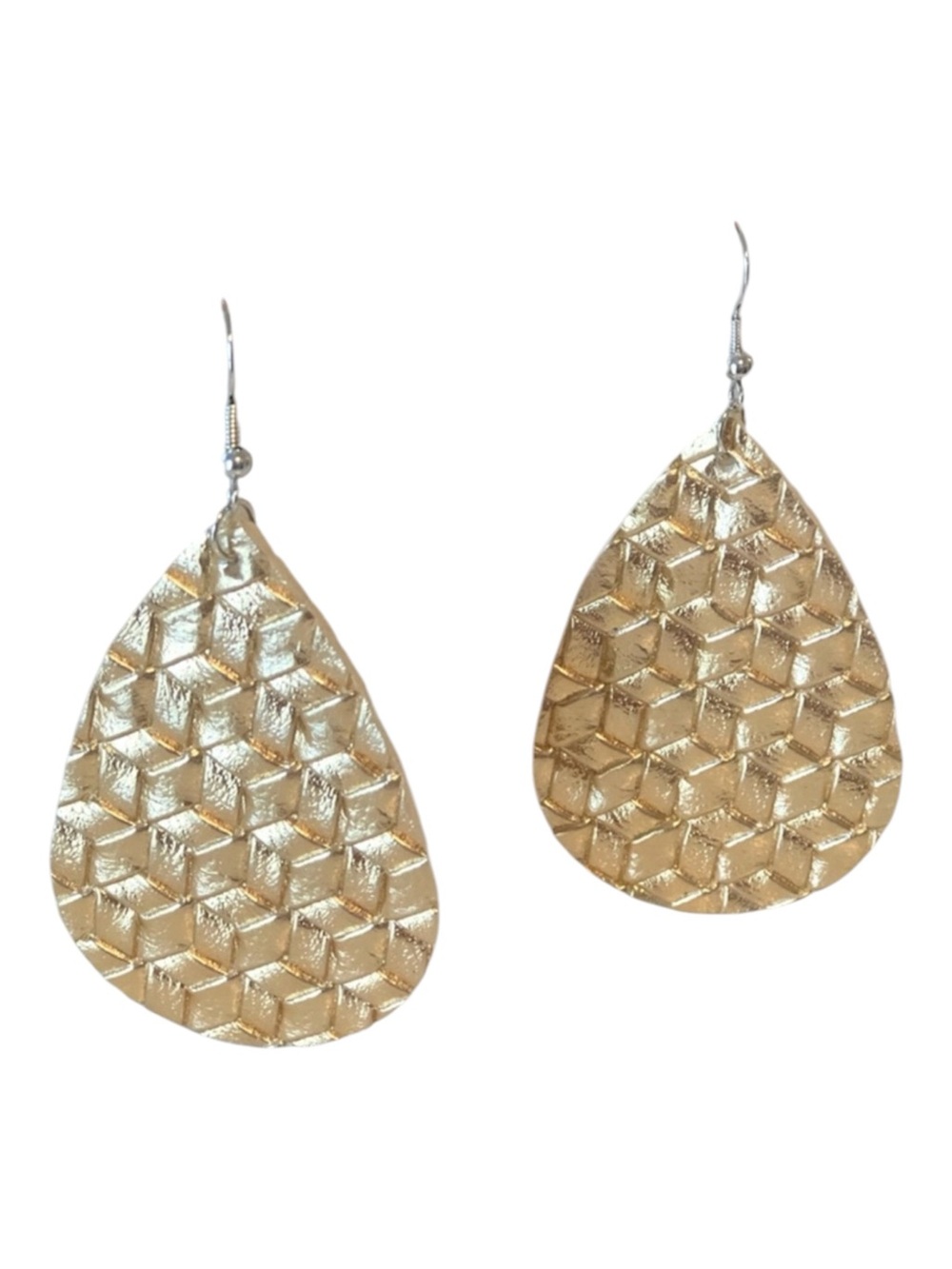 Earrings Faux Leather Gold Geometric Textured New